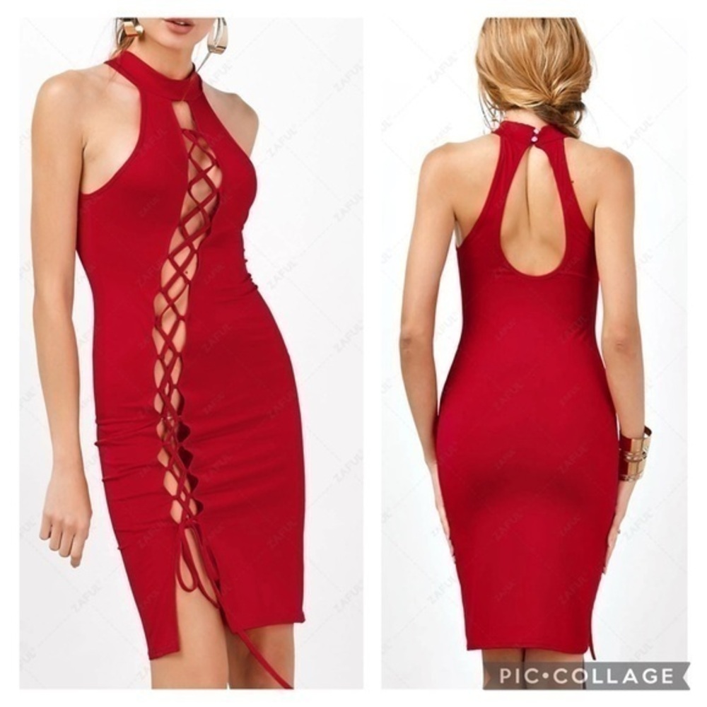 Privy Criss Cross Sleeveless Backless Hollow Out Bandage Bodycon Dress size M